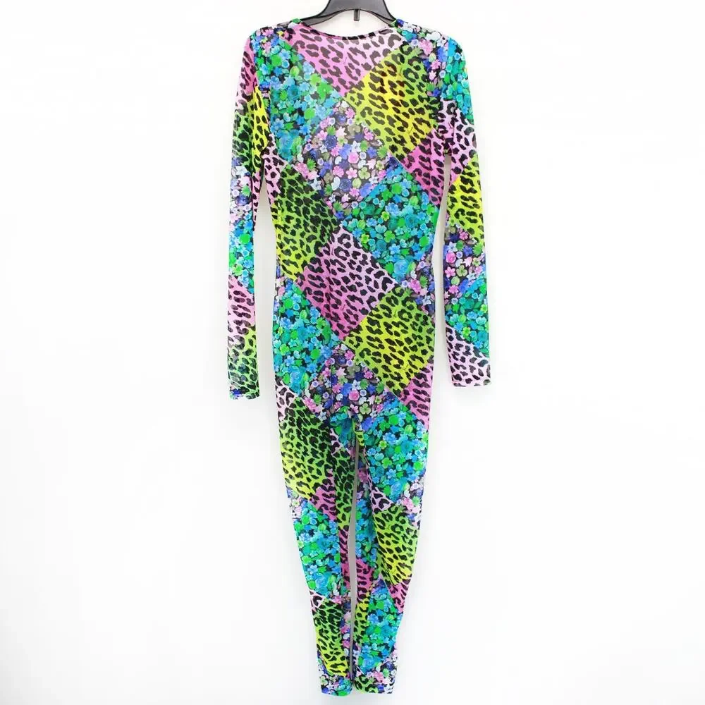 ParadeGanni Vintage 80's Animal Print Patchwork Jumpsuit Catsuit Slit Disco L